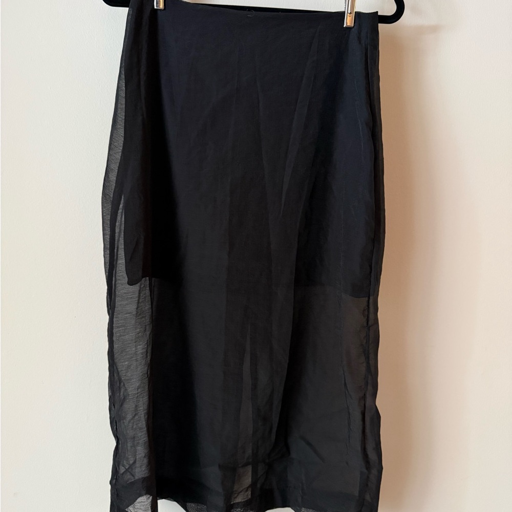 Deluc Black Sheer Midi Skirt A-Line Slit Minimalist Layering Grunge Chic M